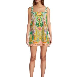 chinese dress ladies Botanical Print Stretch Green & Ivory Mini Dress